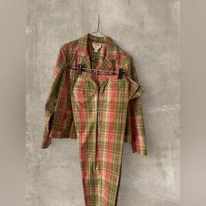 Talbots Plaid Pant Suit Set Blazer Jacket & Trousers Preppy Business Casual